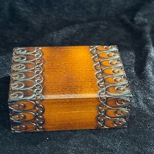 Wood Jewelry Trinket Box Vintage Carved Folk Art